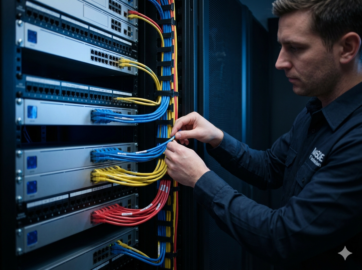 Nexcore Path technician working on structured cabling installation